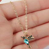 Hummingbird Necklace in Enamel and Zirconia