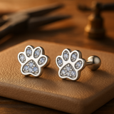 Sterling Silver Paw Print Earrings – with Crystal Accent