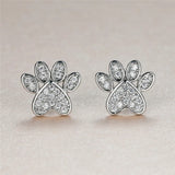 Heart-shaped earrings with a cat paw design and white zirconia