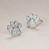 Heart-shaped earrings with a cat paw design and white zirconia