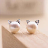 Sterling Silver Cat-Shaped Pearl Earrings