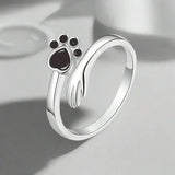 Adjustable Paw-Shaped Ring in Sterling Silver – Hand-in-Paw Design