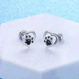 Heart-Shaped Earrings with Paw Print – Silver Earrings with Black Crystal