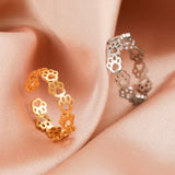Paw-Shaped Stainless Steel Ring – Adjustable Animal Motif Ring for Women