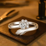 Adjustable Paw-Shaped Ring in Sterling Silver – Hand-in-Paw Design