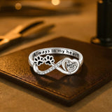 Ring with Paw Print, Heart of Zircons, and Infinity Symbol