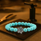 Natural Stone Necklace with Paw Pendant – Elastic Beaded Bracelet for Men and Women
