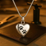 Memorial Necklace with Paw Heart – Stainless Steel Urn Pendant
