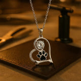 Paw Print and Zircon Necklace - For Dog Lovers